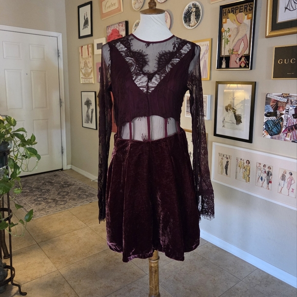 Free People Burgundy Marlie Lace Mini‎ Dress - Picture 5 of 9
